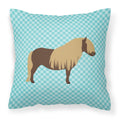 Shetland Pony Horse Blue Check Decorative Throw Pillow 18x18 Indoor Outdoor Accent Cushion, Fabric Cover with Insert for Sofa, Bed, Porch & Living Room
