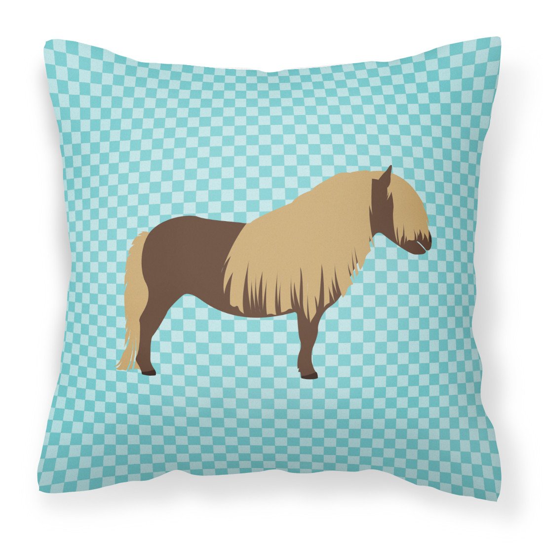 Shetland Pony Horse Blue Check Decorative Throw Pillow 18x18 Indoor Outdoor Accent Cushion, Fabric Cover with Insert for Sofa, Bed, Porch & Living Room