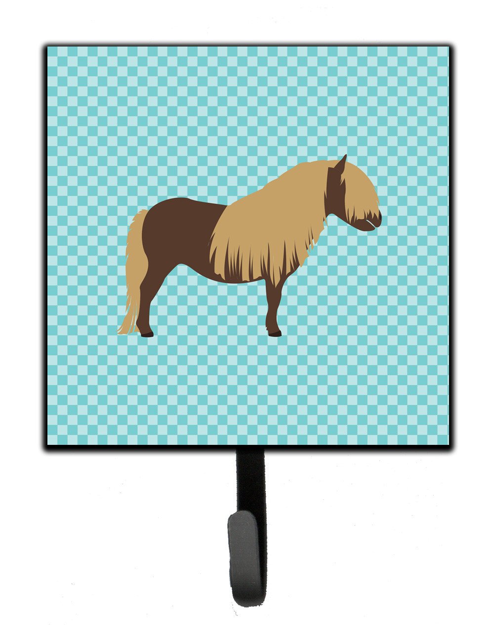 Shetland Pony Horse Blue Check Leash or Key Holder Wall Hooks, Key Hooks Holder, Coat Rack Wall Mount, Coat Hooks, Hooks for Hanging Keys, Towels, Aprons, Leashes