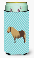 Shetland Pony Horse Blue Check Tall Boy Hugger Can Cooler Sleeve Machine Washable Drink Collapsible Insulator Beverage Insulated Holder