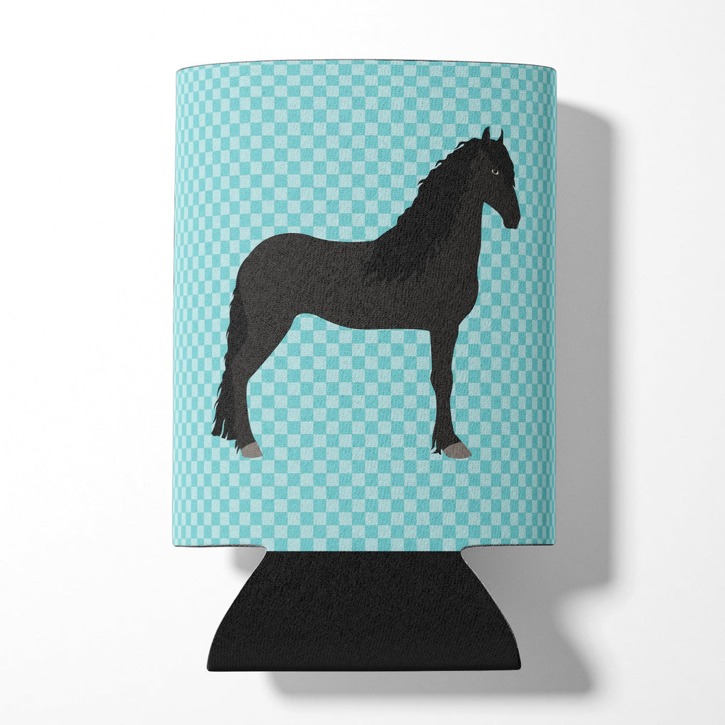 Friesian Horse Blue Check Can or Bottle Hugger Cooler Sleeve for Standard 12 oz Cans, Insulated Foam Beer & Soda Can Hugger Reusable