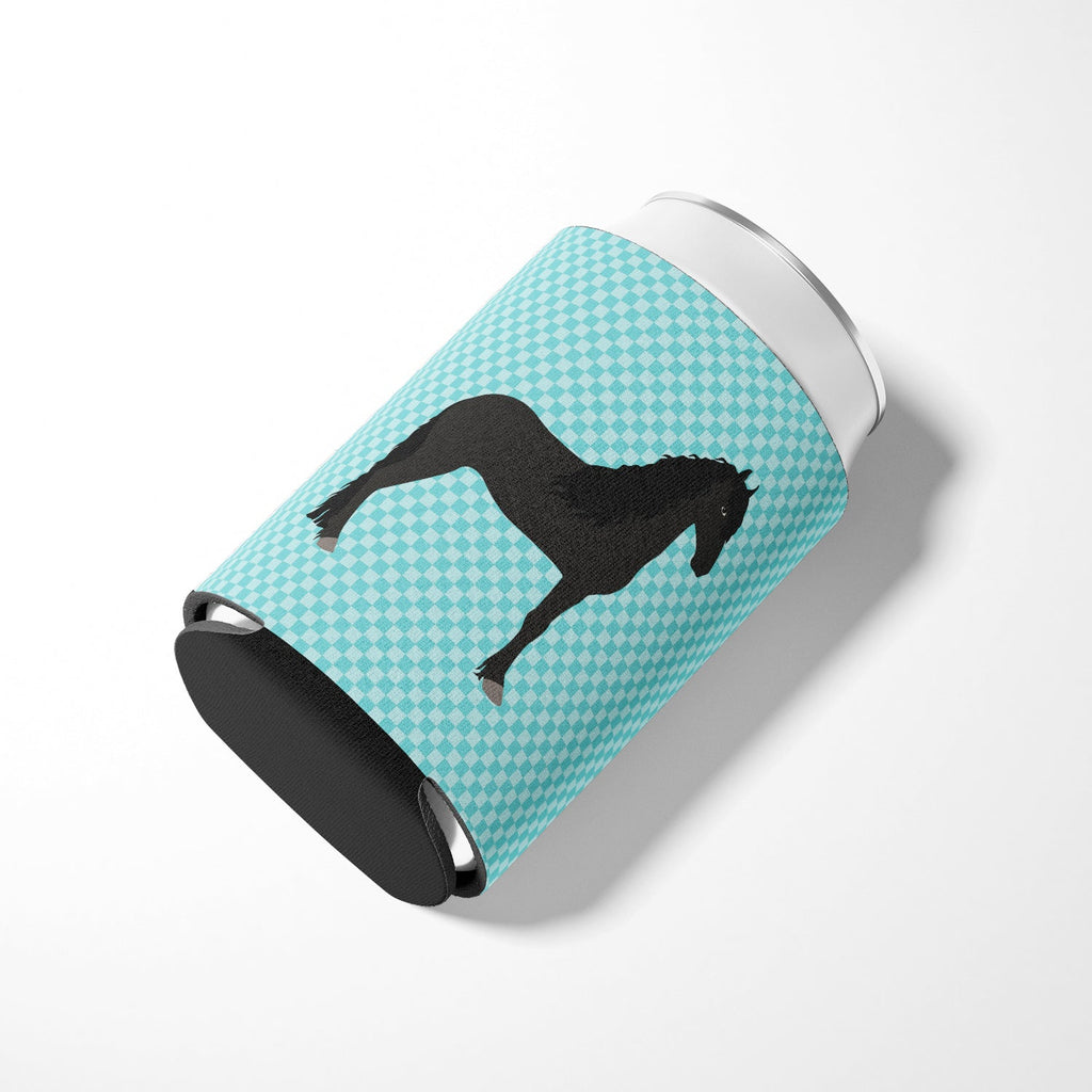 Friesian Horse Blue Check Can or Bottle Hugger Cooler Sleeve for Standard 12 oz Cans, Insulated Foam Beer & Soda Can Hugger Reusable