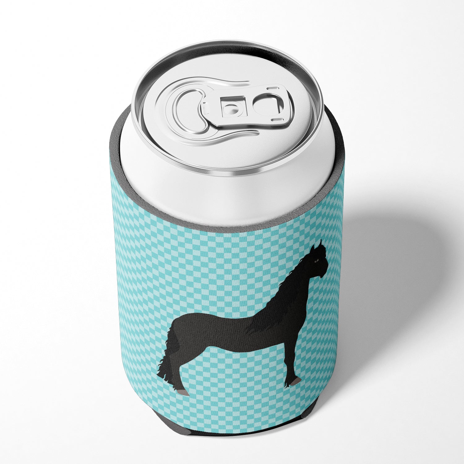Friesian Horse Blue Check Can or Bottle Hugger Cooler Sleeve for Standard 12 oz Cans, Insulated Foam Beer & Soda Can Hugger Reusable