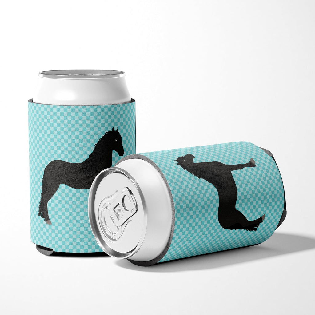 Friesian Horse Blue Check Can or Bottle Hugger Cooler Sleeve for Standard 12 oz Cans, Insulated Foam Beer & Soda Can Hugger Reusable