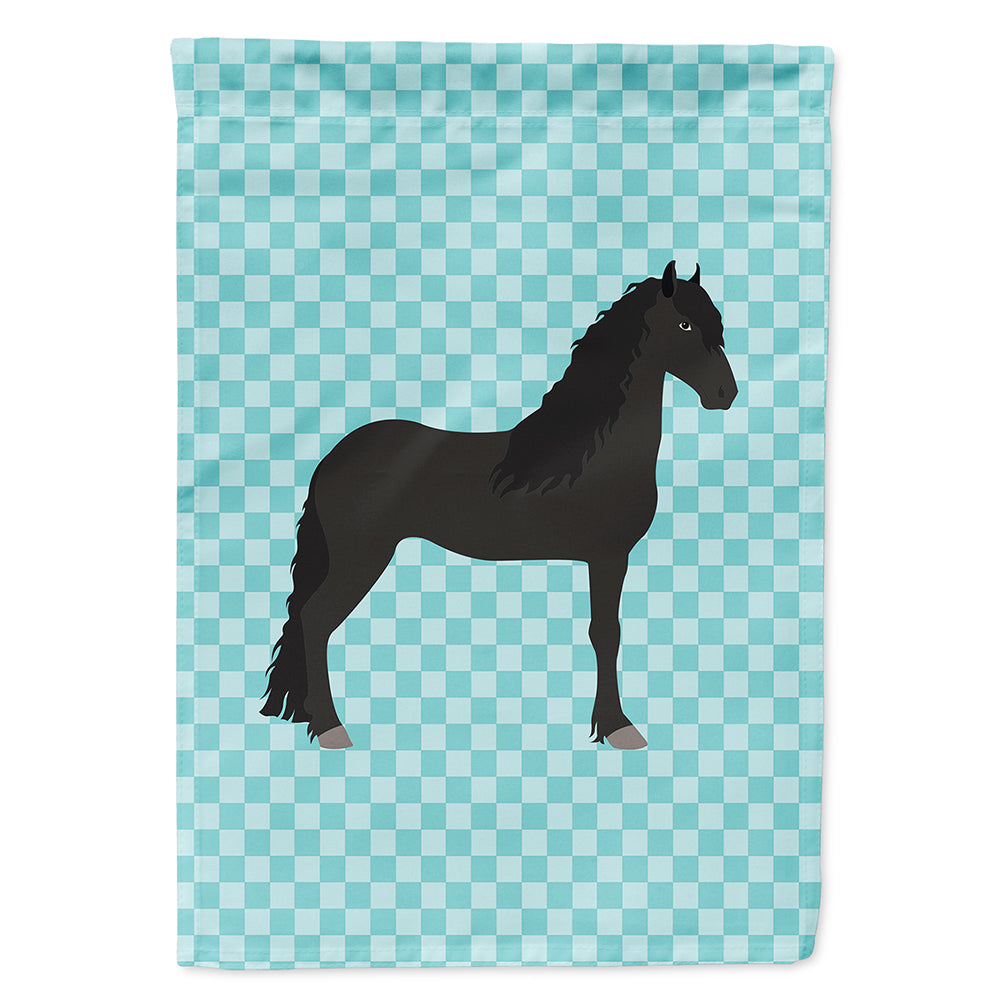 Friesian Horse Blue Check House Flag 28x40 Porch Sleeve Pole Decorative Outside Yard Banner Artwork Wall Hanging, Polyester
