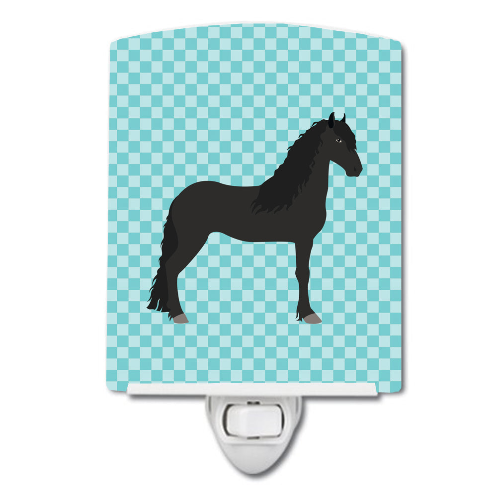 Friesian Horse Blue Check Ceramic Night Light Compact, UL-Certified, Ideal for Bedroom, Bathroom, Nursery, Hallway, Kitchen, 6x4x3, Multicolor