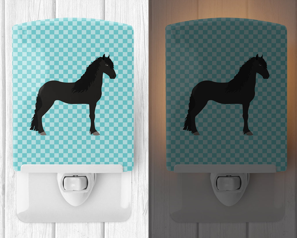 Friesian Horse Blue Check Ceramic Night Light Compact, UL-Certified, Ideal for Bedroom, Bathroom, Nursery, Hallway, Kitchen, 6x4x3, Multicolor