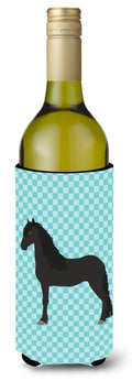 Friesian Horse Blue Check Wine Bottle Hugger Gift Sleeve for Standard 750 ml Bottles, Insulated Reusable Also Fits Mini Shot & Pint Bottles