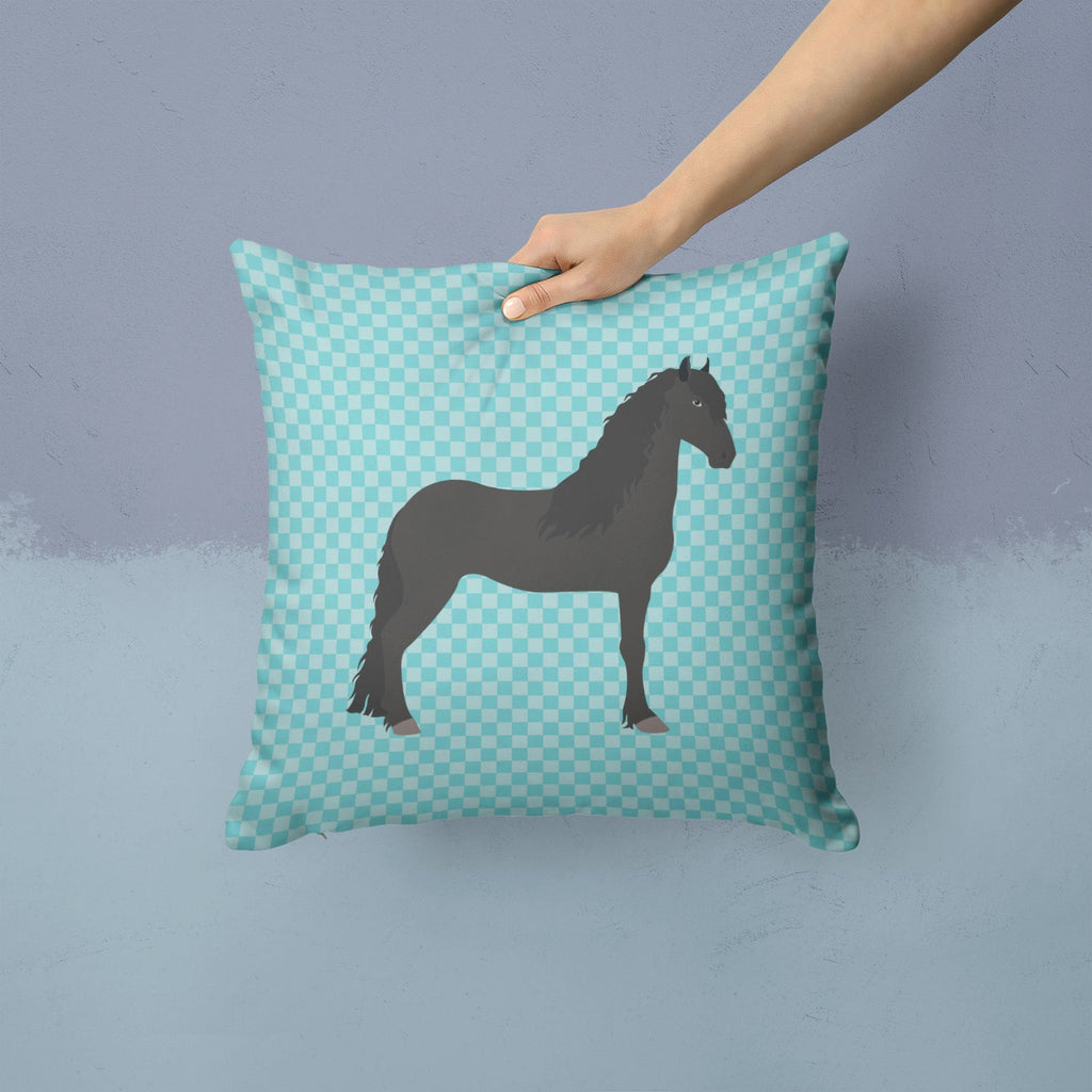 Friesian Horse Blue Check Decorative Throw Pillow 14x14 Indoor Outdoor Accent Cushion, Fabric Cover with Insert for Sofa, Bed, Porch & Living Room