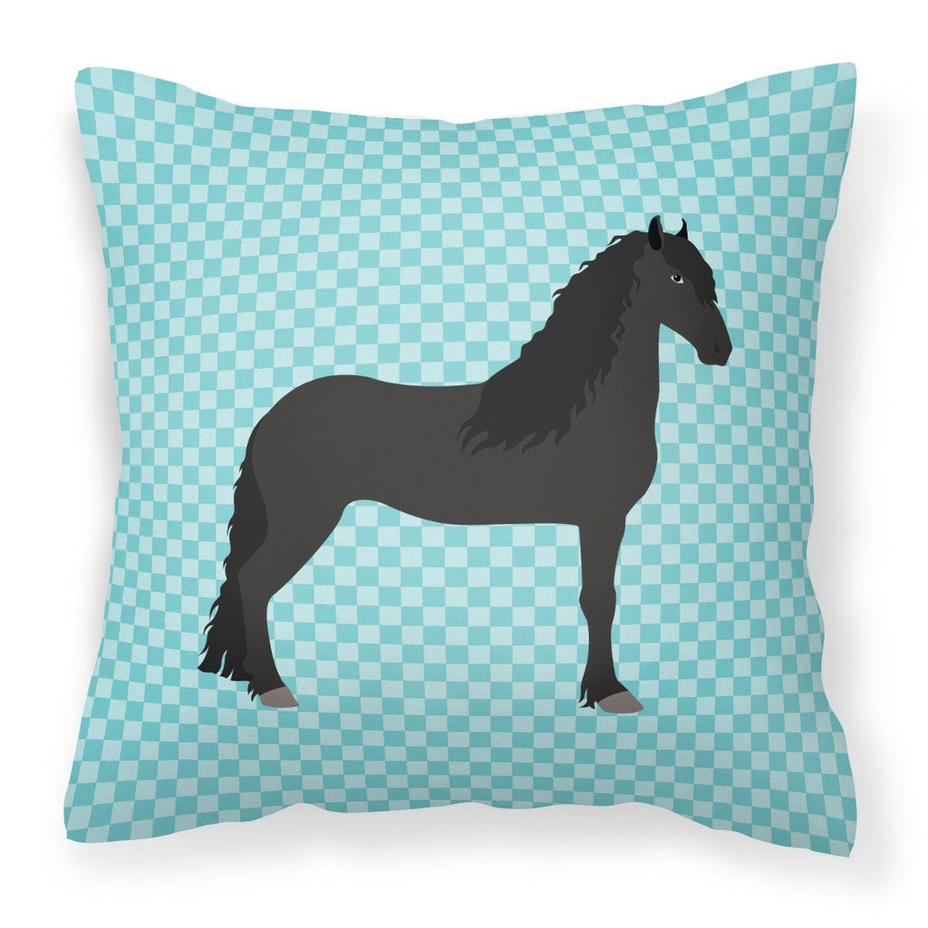 Friesian Horse Blue Check Decorative Throw Pillow 18x18 Indoor Outdoor Accent Cushion, Fabric Cover with Insert for Sofa, Bed, Porch & Living Room