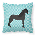 Friesian Horse Blue Check Decorative Throw Pillow 18x18 Indoor Outdoor Accent Cushion, Fabric Cover with Insert for Sofa, Bed, Porch & Living Room
