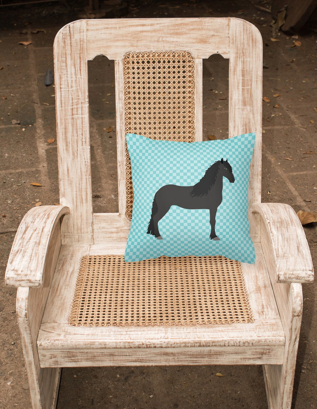 Friesian Horse Blue Check Decorative Throw Pillow 18x18 Indoor Outdoor Accent Cushion, Fabric Cover with Insert for Sofa, Bed, Porch & Living Room
