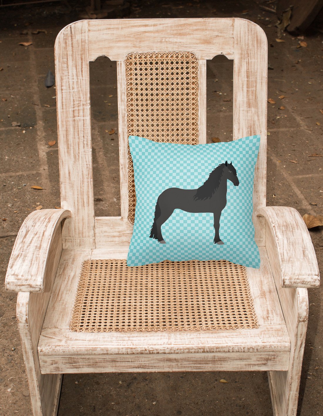 Friesian Horse Blue Check Decorative Throw Pillow 18x18 Indoor Outdoor Accent Cushion, Fabric Cover with Insert for Sofa, Bed, Porch & Living Room