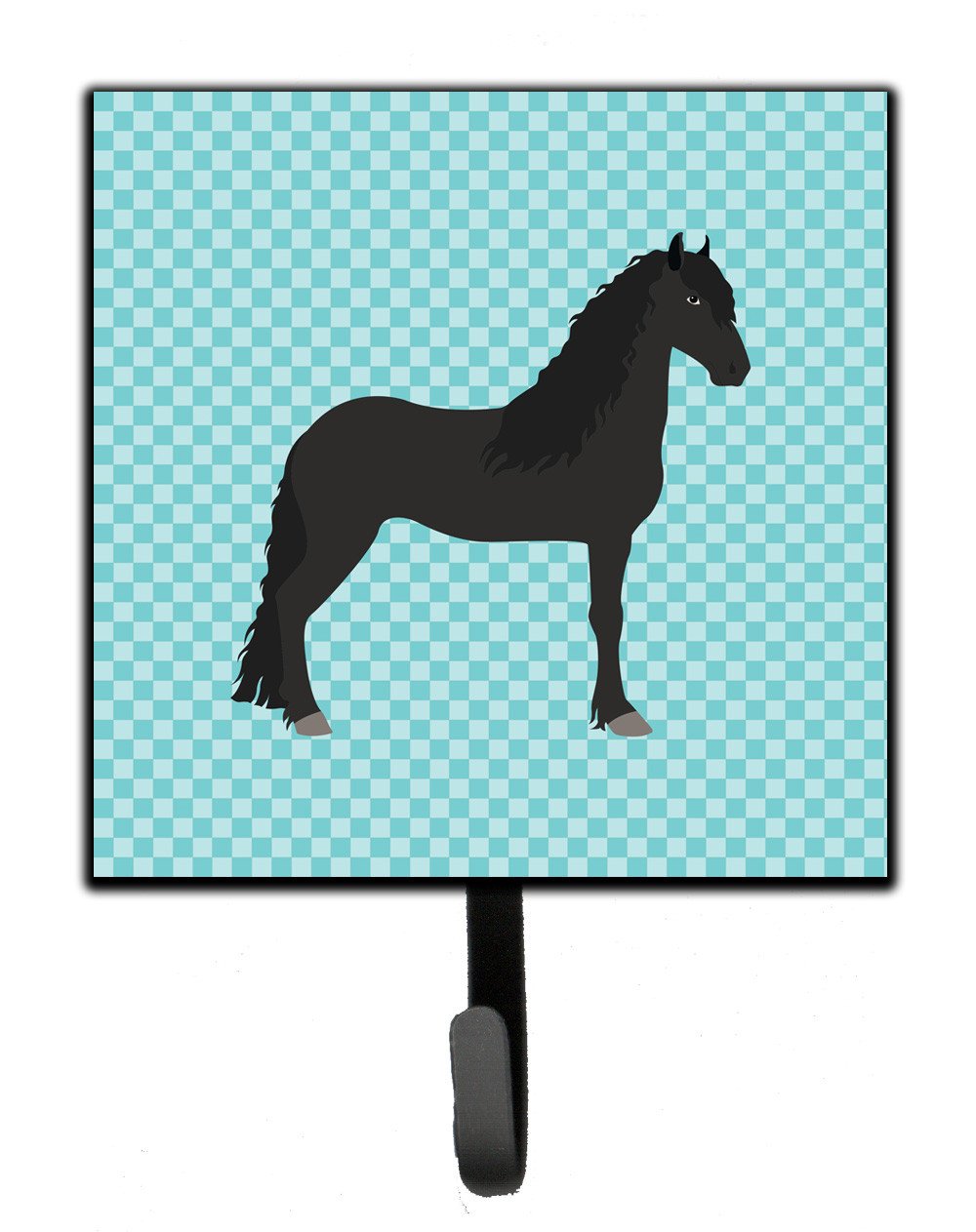 Friesian Horse Blue Check Leash or Key Holder Wall Hooks, Key Hooks Holder, Coat Rack Wall Mount, Coat Hooks, Hooks for Hanging Keys, Towels, Aprons, Leashes