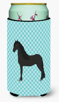 Friesian Horse Blue Check Tall Boy Hugger Can Cooler Sleeve Machine Washable Drink Collapsible Insulator Beverage Insulated Holder