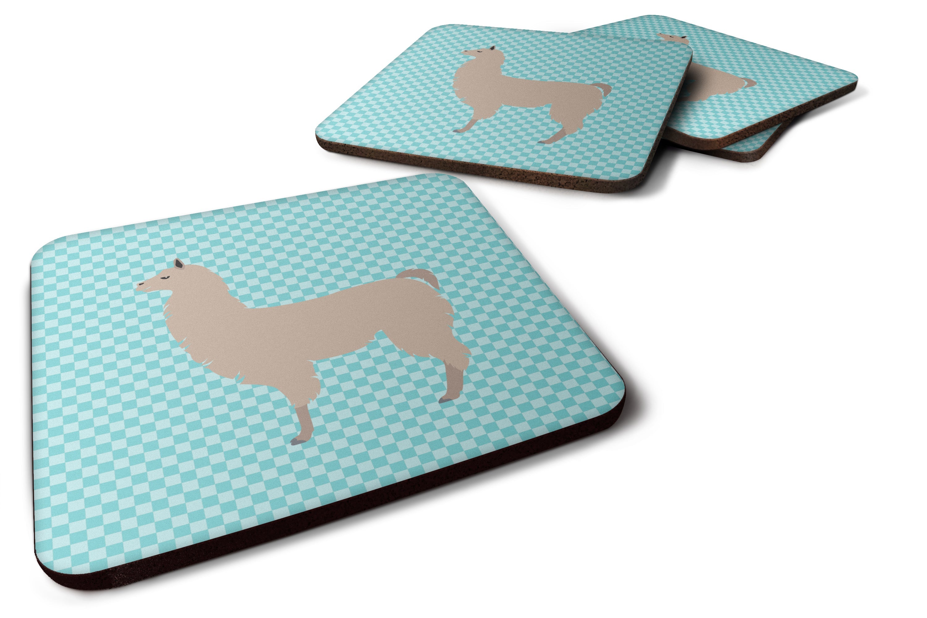 Llama Blue Check Foam Coasters Set of 4 Cup Coasters for Indoor Outdoor, Tabletop Protection, Anti Slip, Mouse pad Material