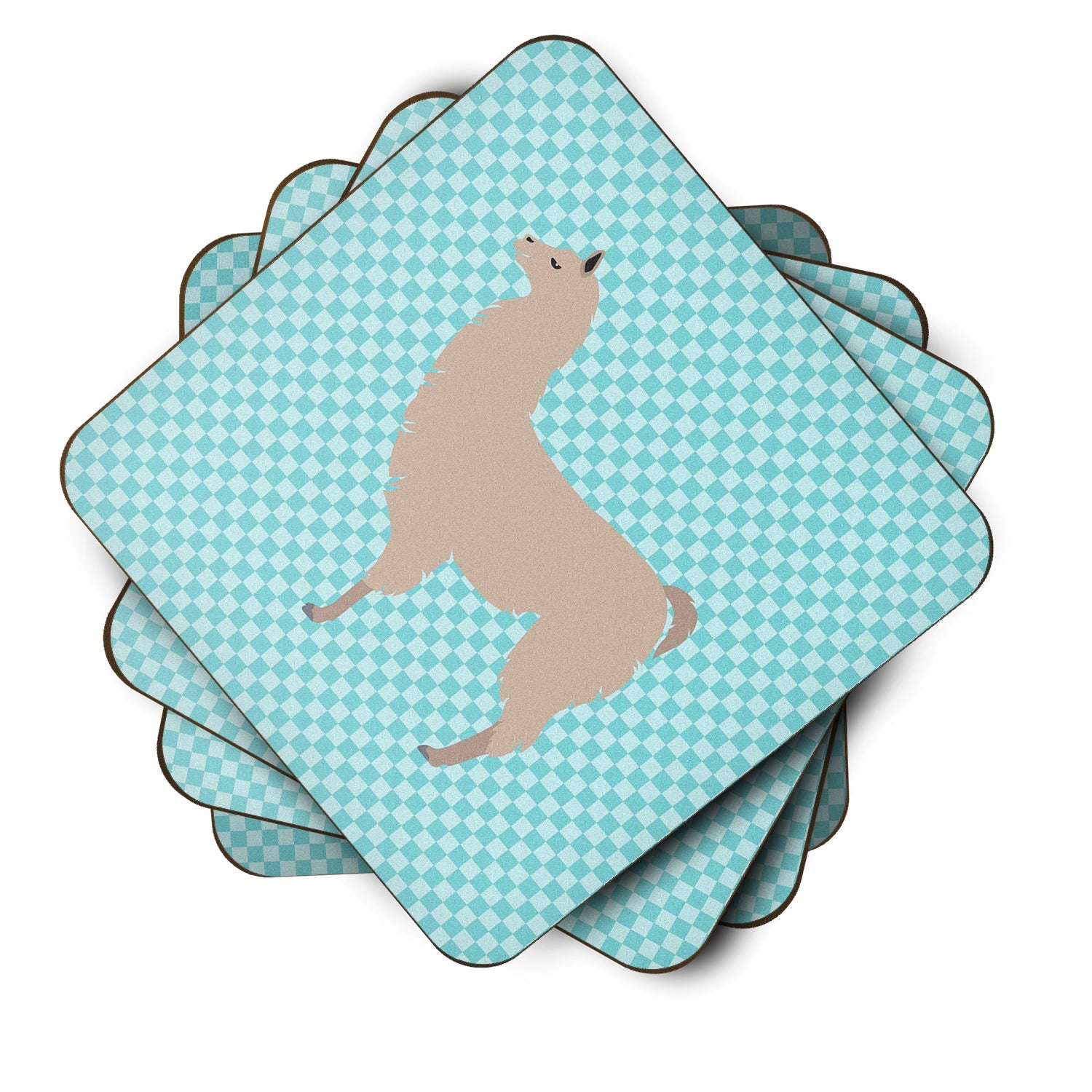 Llama Blue Check Foam Coasters Set of 4 Cup Coasters for Indoor Outdoor, Tabletop Protection, Anti Slip, Mouse pad Material
