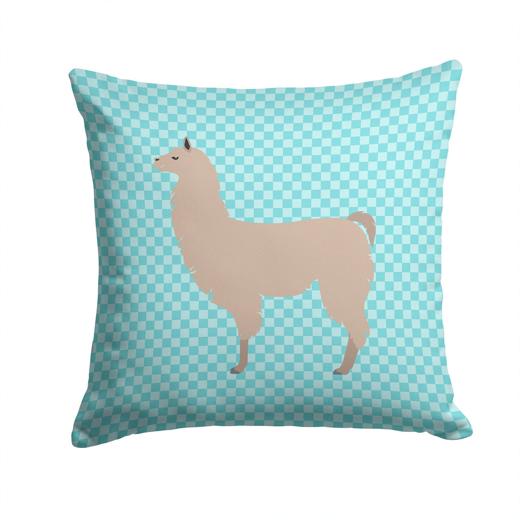 Llama Blue Check Decorative Throw Pillow 14x14 Indoor Outdoor Accent Cushion, Fabric Cover with Insert for Sofa, Bed, Porch & Living Room