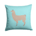 Llama Blue Check Decorative Throw Pillow 14x14 Indoor Outdoor Accent Cushion, Fabric Cover with Insert for Sofa, Bed, Porch & Living Room