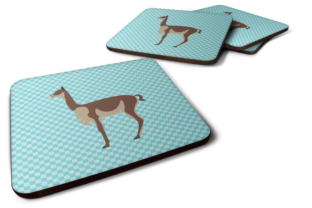 Vicugna or Vicuna Blue Check Foam Coasters Set of 4 Cup Coasters for Indoor Outdoor, Tabletop Protection, Anti Slip, Mouse pad Material