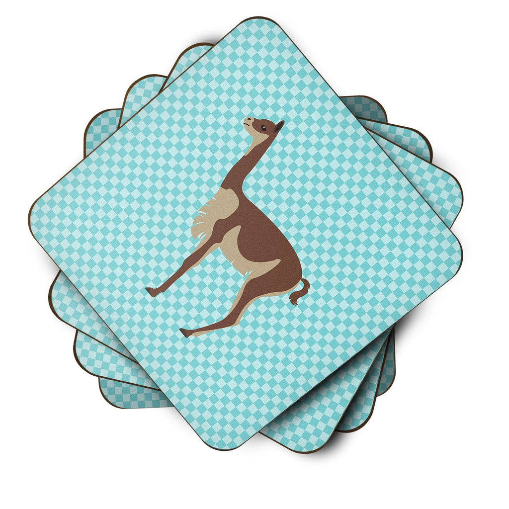 Vicugna or Vicuna Blue Check Foam Coasters Set of 4 Cup Coasters for Indoor Outdoor, Tabletop Protection, Anti Slip, Mouse pad Material