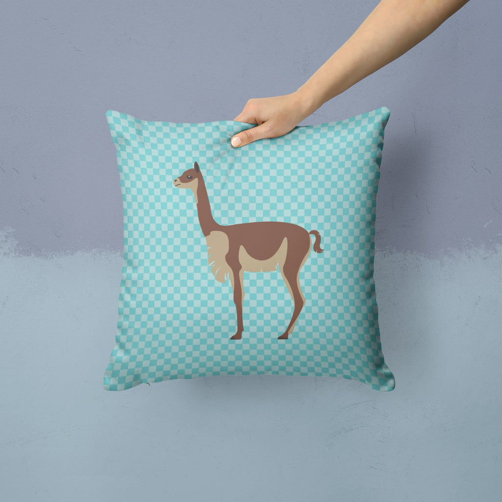 Vicugna or Vicuna Blue Check Decorative Throw Pillow 14x14 Indoor Outdoor Accent Cushion, Fabric Cover with Insert for Sofa, Bed, Porch & Living Room