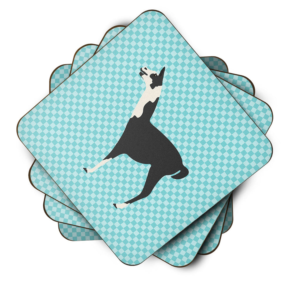 Llama Q' Ara Blue Check Foam Coasters Set of 4 Cup Coasters for Indoor Outdoor, Tabletop Protection, Anti Slip, Mouse pad Material