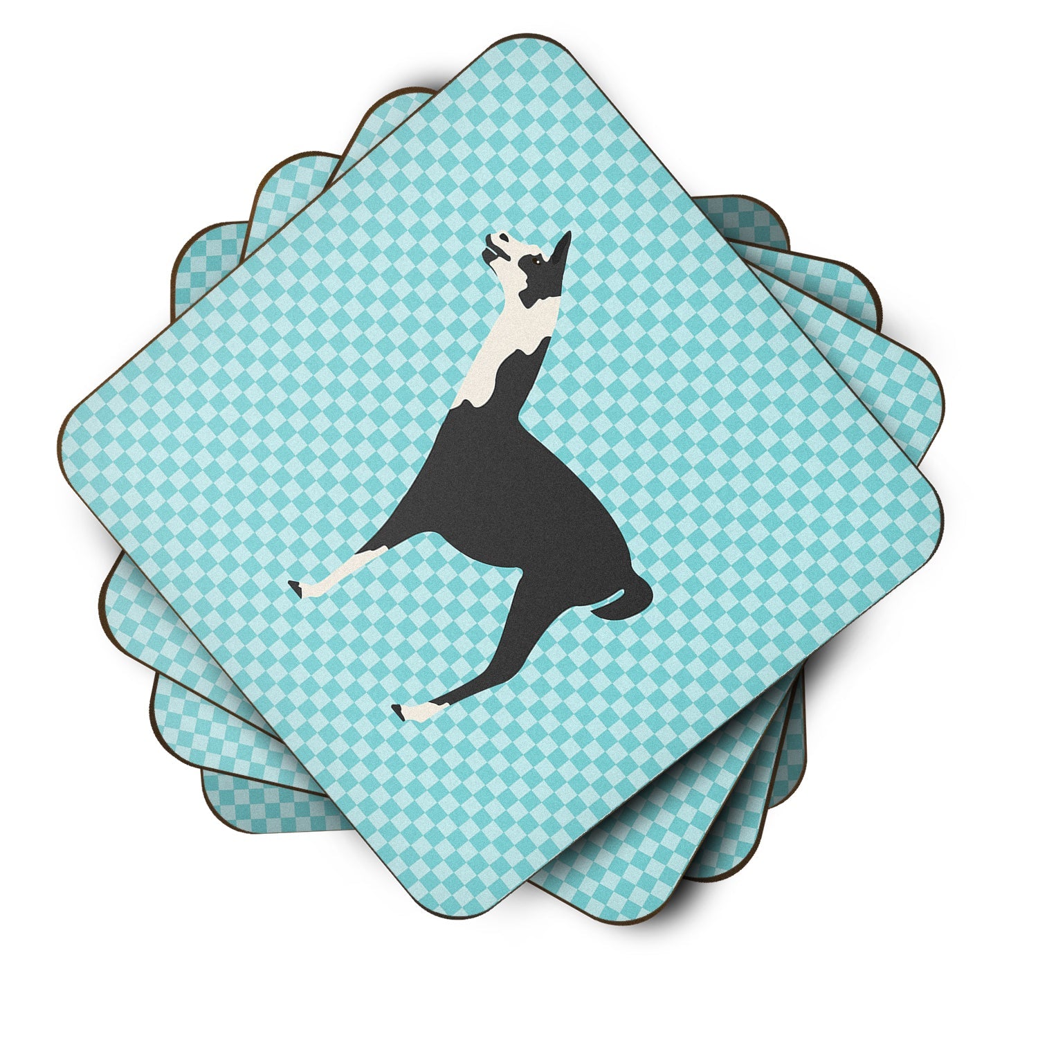 Llama Q' Ara Blue Check Foam Coasters Set of 4 Cup Coasters for Indoor Outdoor, Tabletop Protection, Anti Slip, Mouse pad Material