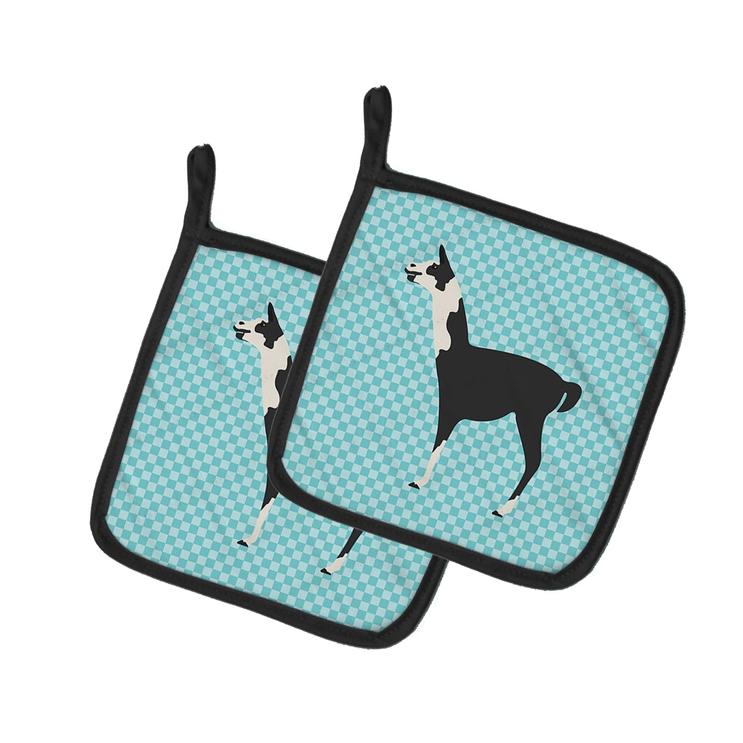 Llama Q' Ara Blue Check Pot Holder Set of 2 Heat Resistant Quilted Hot Pads 7.5 x 7.5 Inch, Insulated Kitchen Trivets for Cooking & Baking