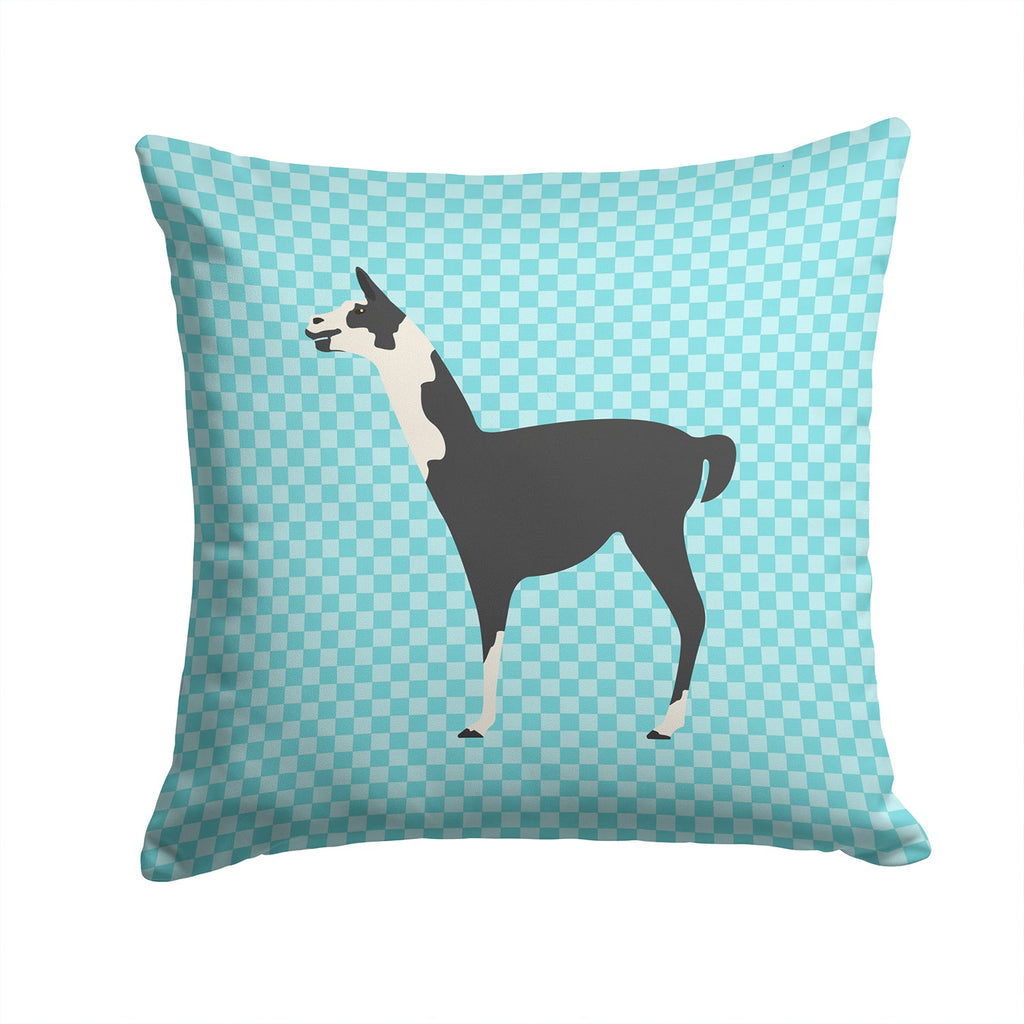 Llama Q' Ara Blue Check Decorative Throw Pillow 14x14 Indoor Outdoor Accent Cushion, Fabric Cover with Insert for Sofa, Bed, Porch & Living Room