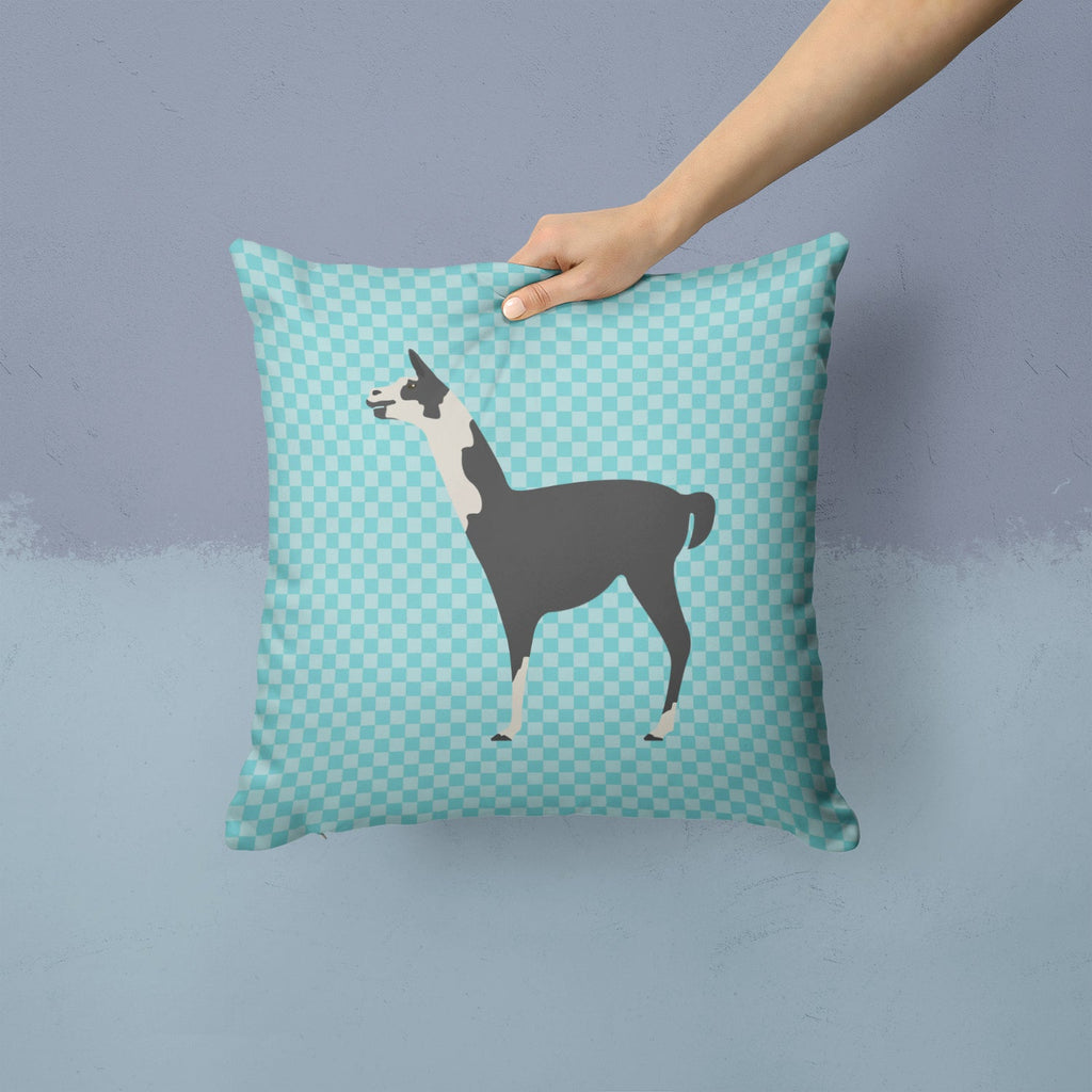 Llama Q' Ara Blue Check Decorative Throw Pillow 14x14 Indoor Outdoor Accent Cushion, Fabric Cover with Insert for Sofa, Bed, Porch & Living Room