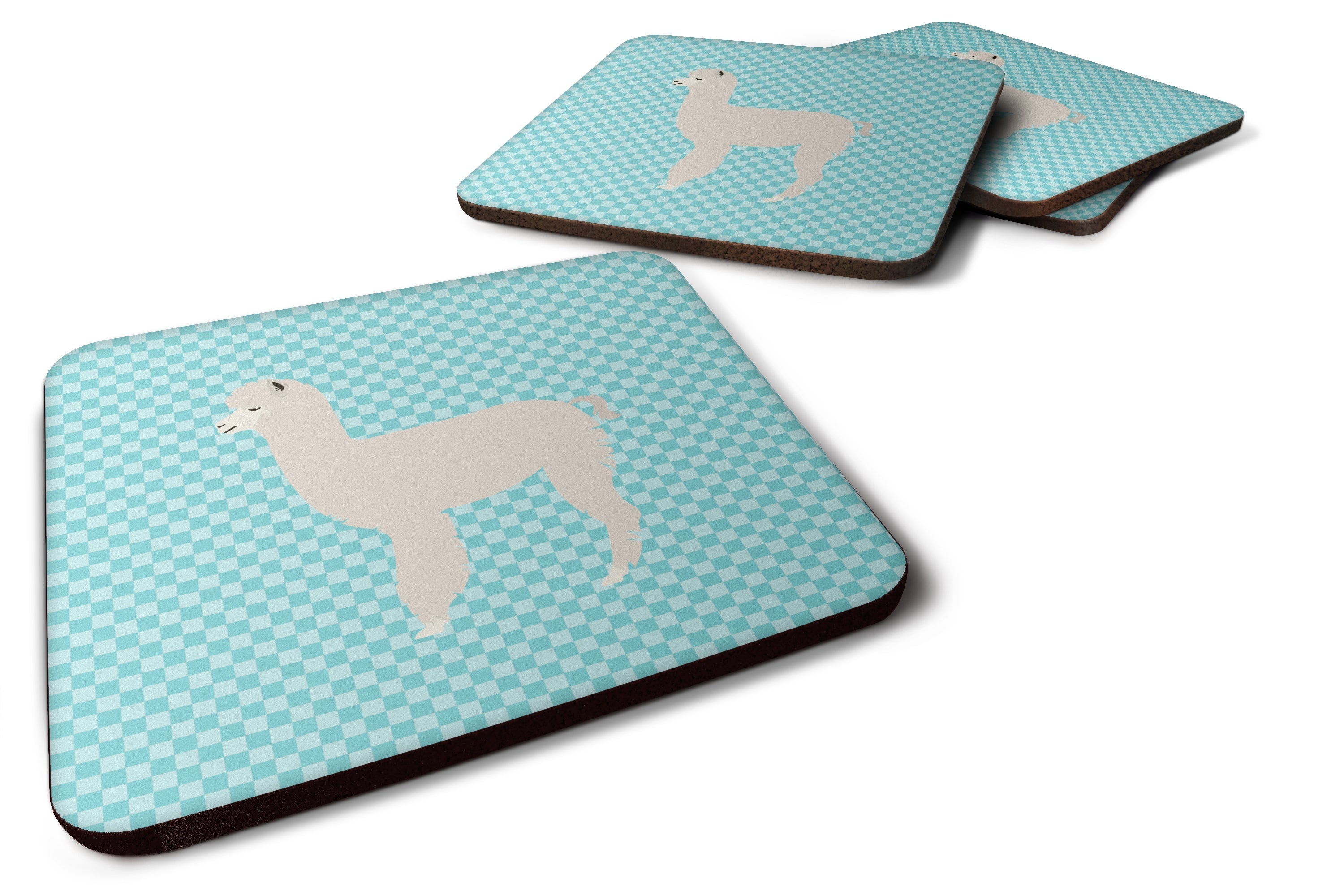 Alpaca Blue Check Foam Coasters Set of 4 Cup Coasters for Indoor Outdoor, Tabletop Protection, Anti Slip, Mouse pad Material