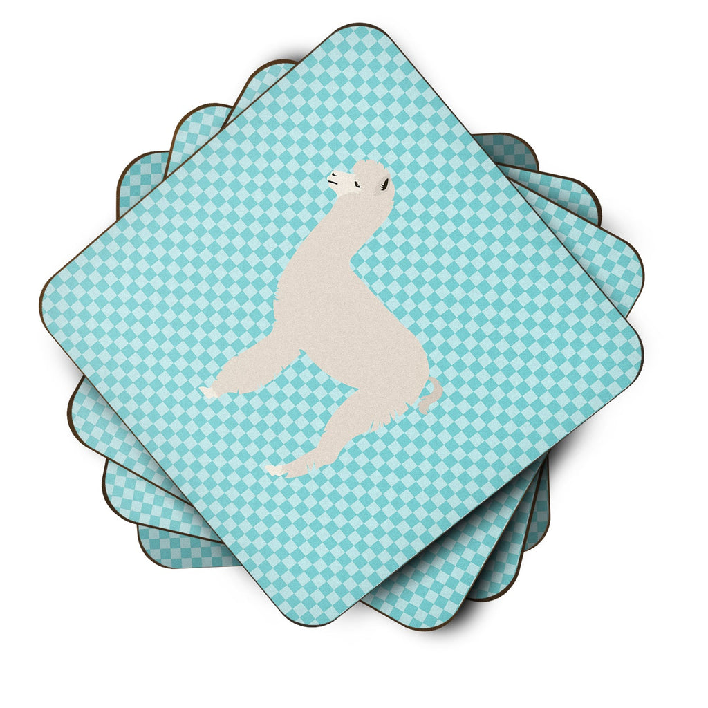 Alpaca Blue Check Foam Coasters Set of 4 Cup Coasters for Indoor Outdoor, Tabletop Protection, Anti Slip, Mouse pad Material