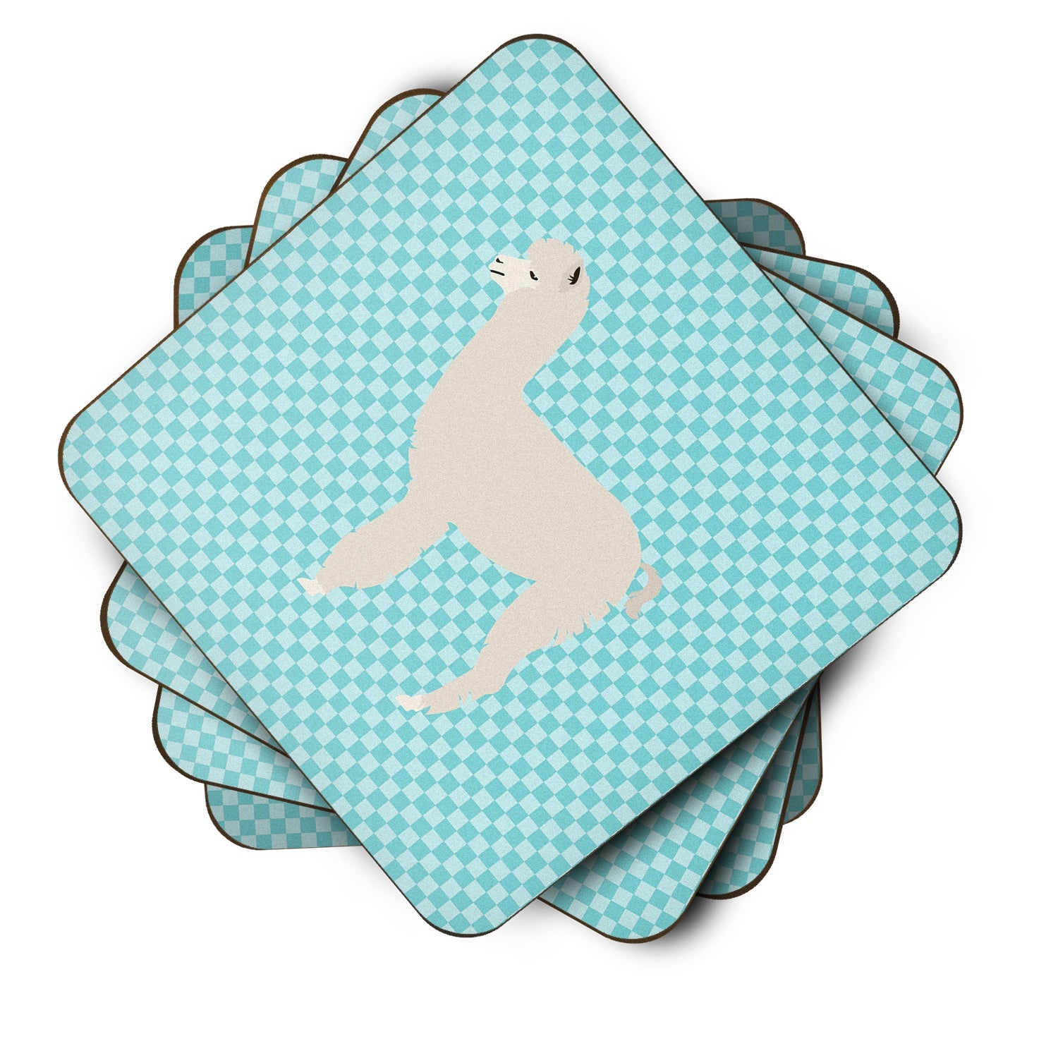 Alpaca Blue Check Foam Coasters Set of 4 Cup Coasters for Indoor Outdoor, Tabletop Protection, Anti Slip, Mouse pad Material