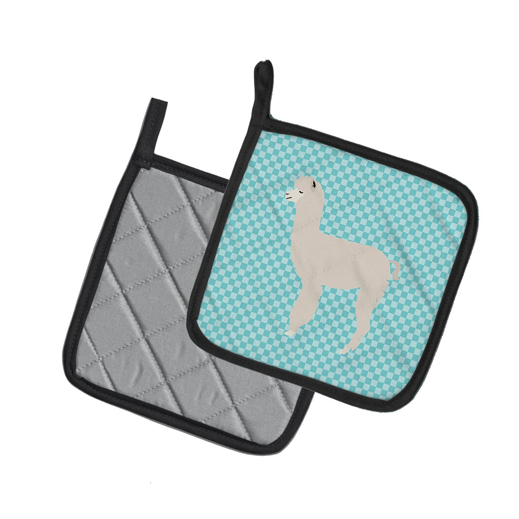 Alpaca Blue Check Pot Holder Set of 2 Heat Resistant Quilted Hot Pads 7.5 x 7.5 Inch, Insulated Kitchen Trivets for Cooking & Baking