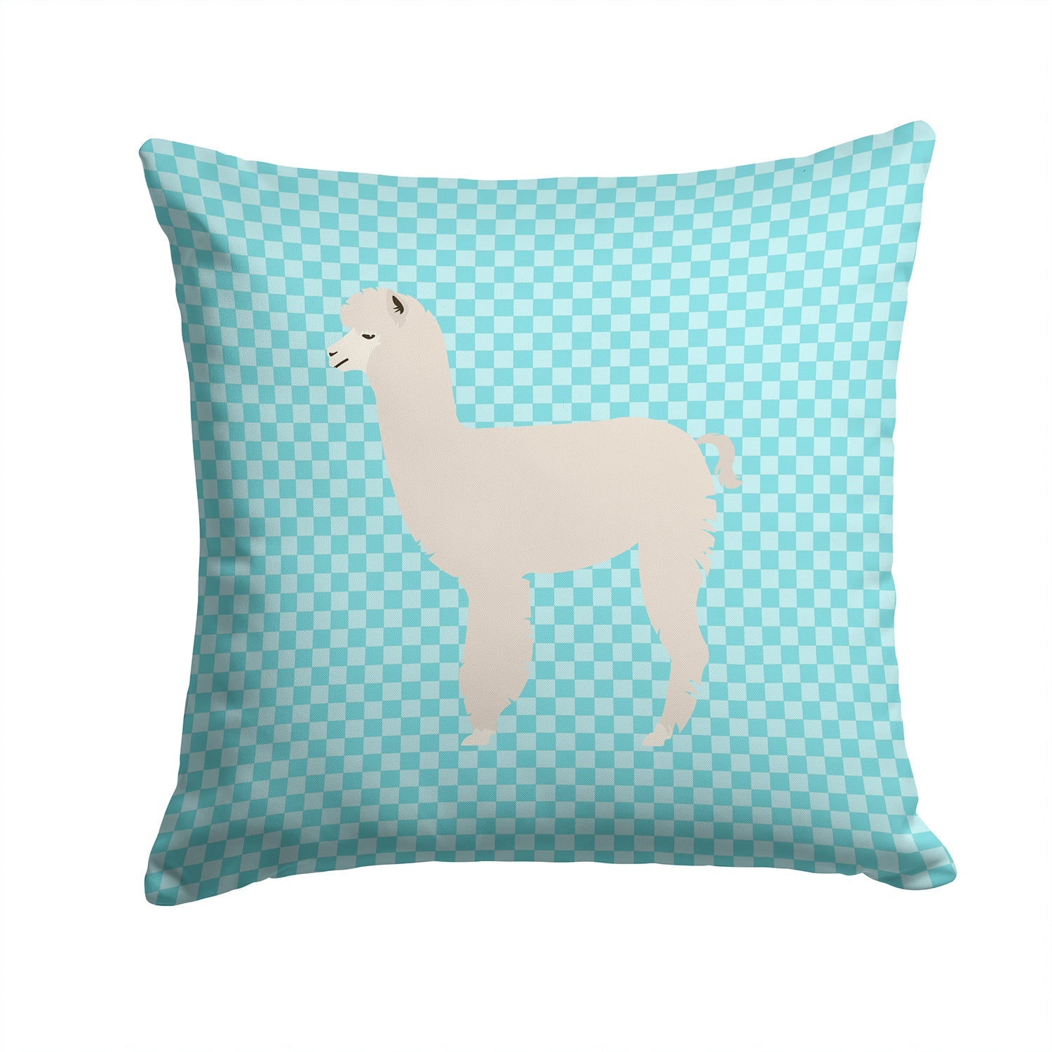 Alpaca Blue Check Decorative Throw Pillow 14x14 Indoor Outdoor Accent Cushion, Fabric Cover with Insert for Sofa, Bed, Porch & Living Room