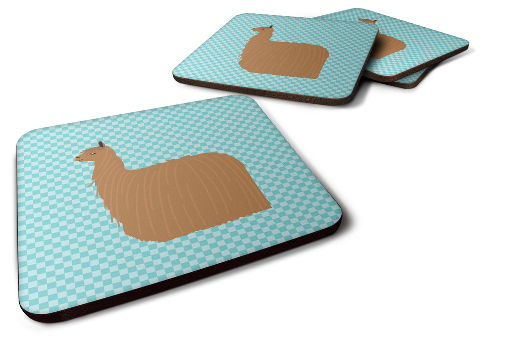 Alpaca Suri Blue Check Foam Coasters Set of 4 Cup Coasters for Indoor Outdoor, Tabletop Protection, Anti Slip, Mouse pad Material