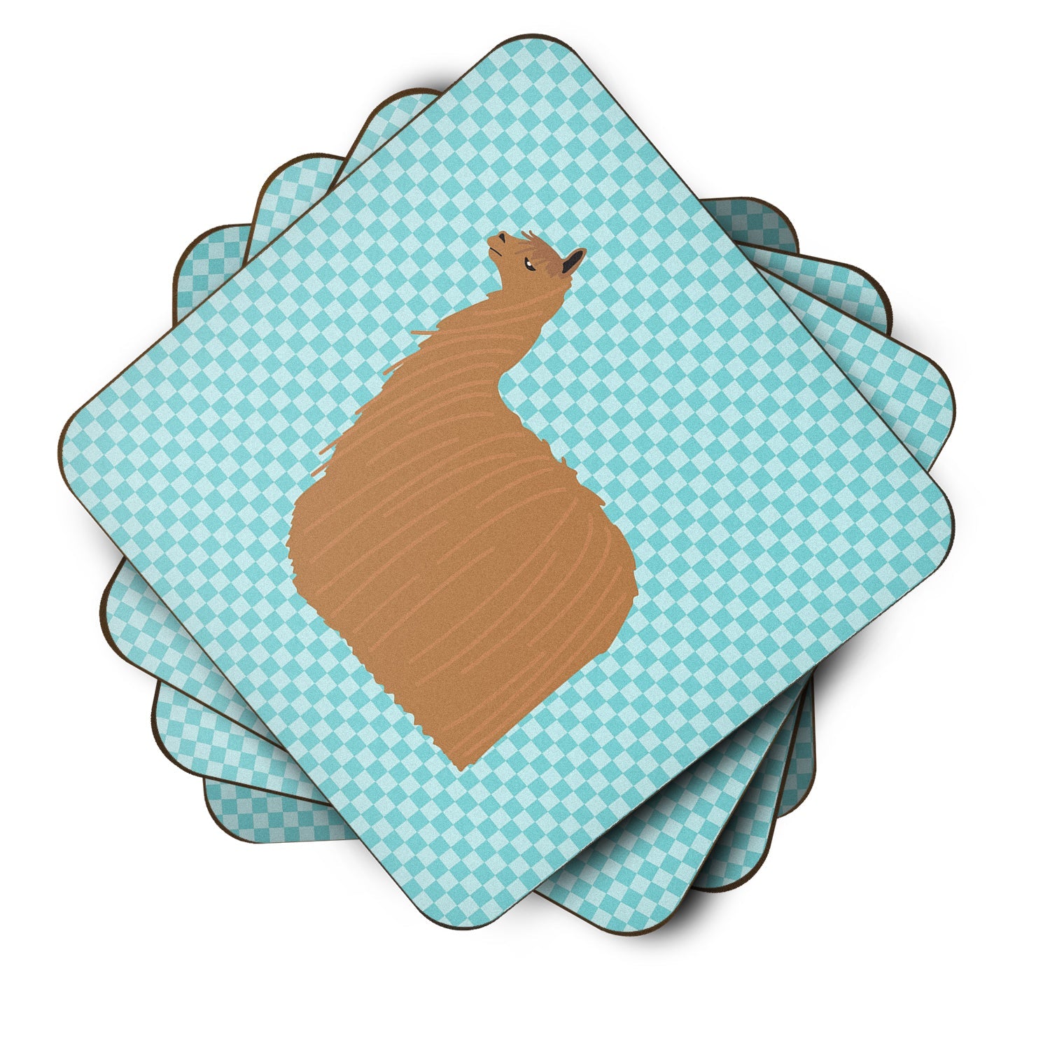 Alpaca Suri Blue Check Foam Coasters Set of 4 Cup Coasters for Indoor Outdoor, Tabletop Protection, Anti Slip, Mouse pad Material