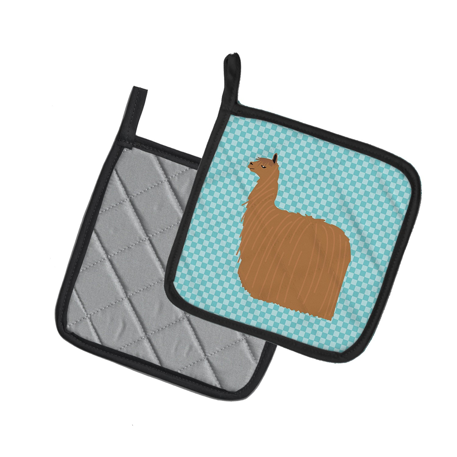 Alpaca Suri Blue Check Pot Holder Set of 2 Heat Resistant Quilted Hot Pads 7.5 x 7.5 Inch, Insulated Kitchen Trivets for Cooking & Baking