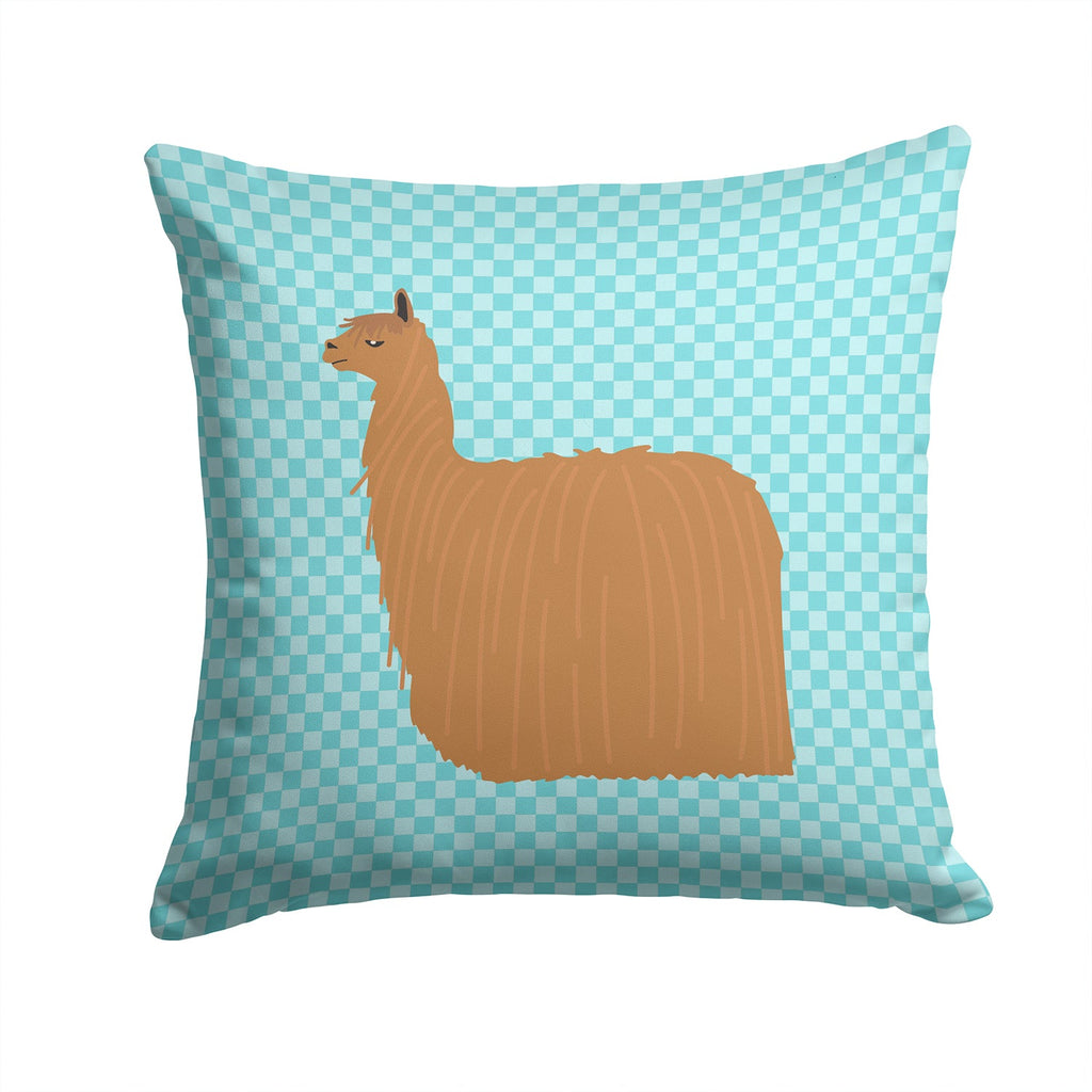 Alpaca Suri Blue Check Decorative Throw Pillow 14x14 Indoor Outdoor Accent Cushion, Fabric Cover with Insert for Sofa, Bed, Porch & Living Room
