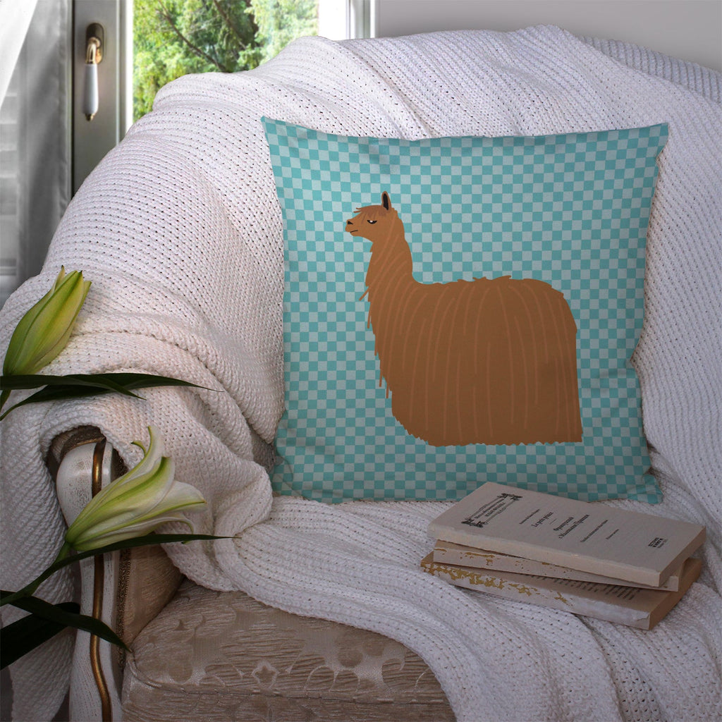 Alpaca Suri Blue Check Decorative Throw Pillow 14x14 Indoor Outdoor Accent Cushion, Fabric Cover with Insert for Sofa, Bed, Porch & Living Room