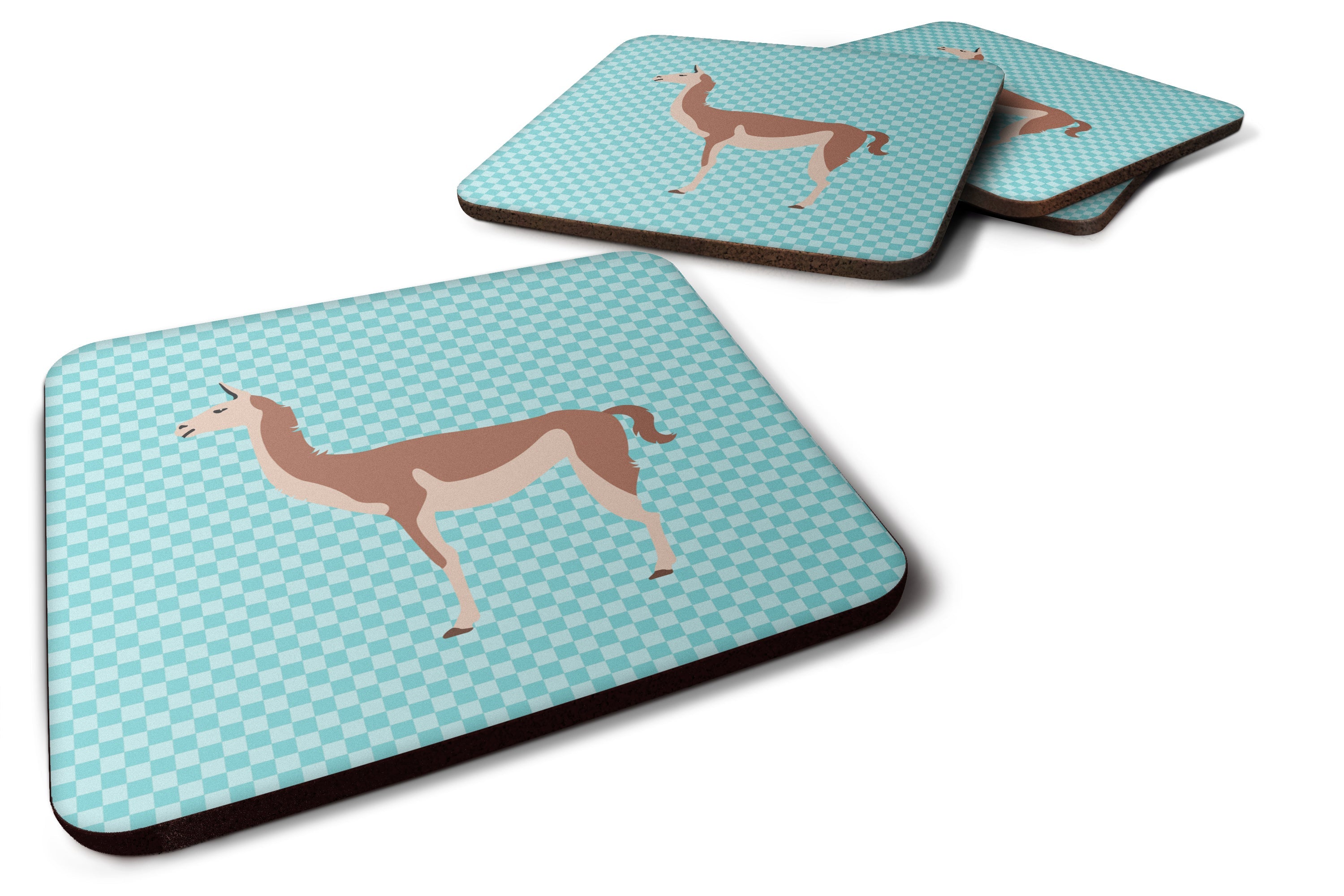 Guanaco Blue Check Foam Coasters Set of 4 Cup Coasters for Indoor Outdoor, Tabletop Protection, Anti Slip, Mouse pad Material