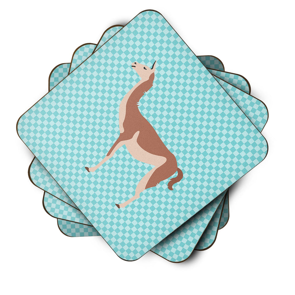 Guanaco Blue Check Foam Coasters Set of 4 Cup Coasters for Indoor Outdoor, Tabletop Protection, Anti Slip, Mouse pad Material