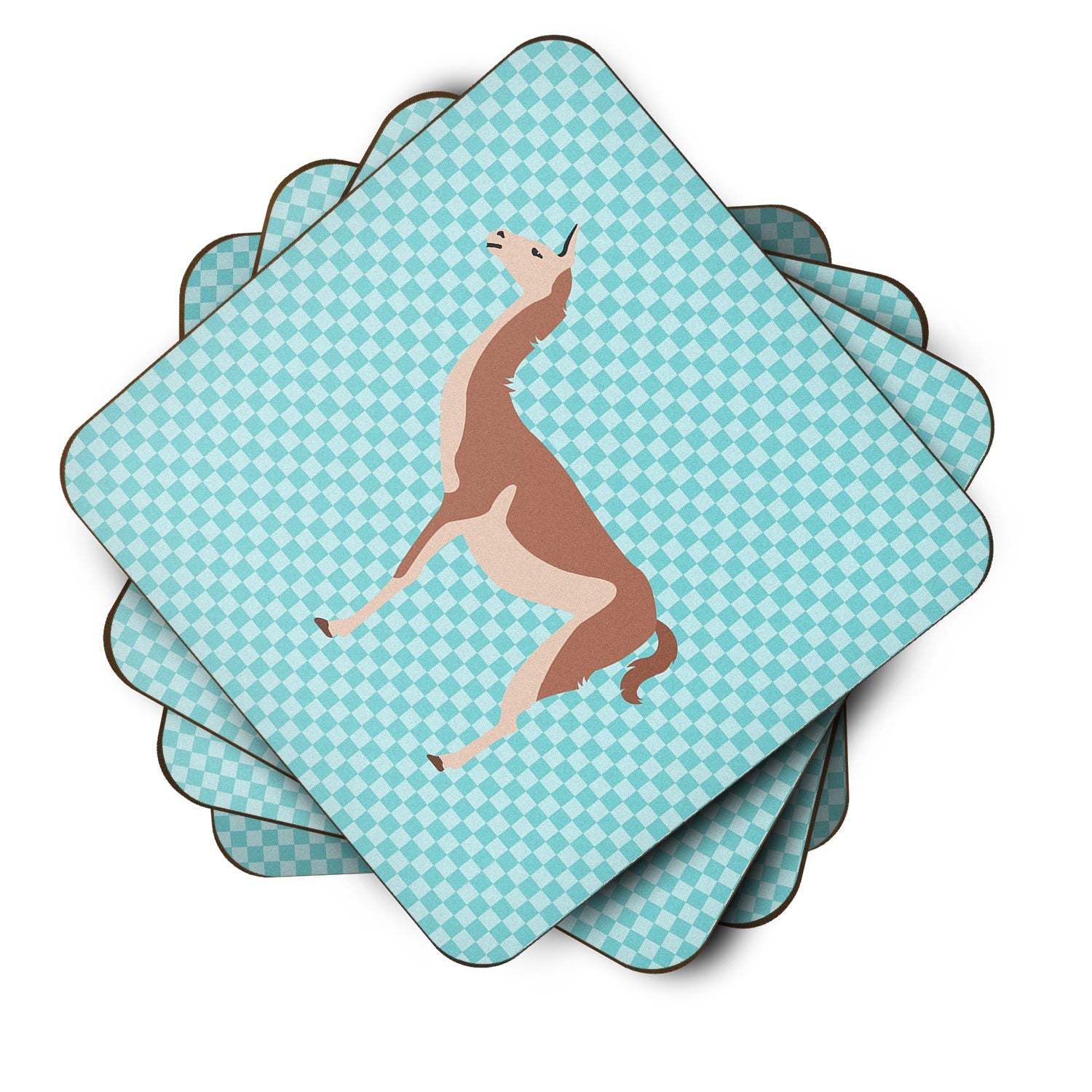Guanaco Blue Check Foam Coasters Set of 4 Cup Coasters for Indoor Outdoor, Tabletop Protection, Anti Slip, Mouse pad Material