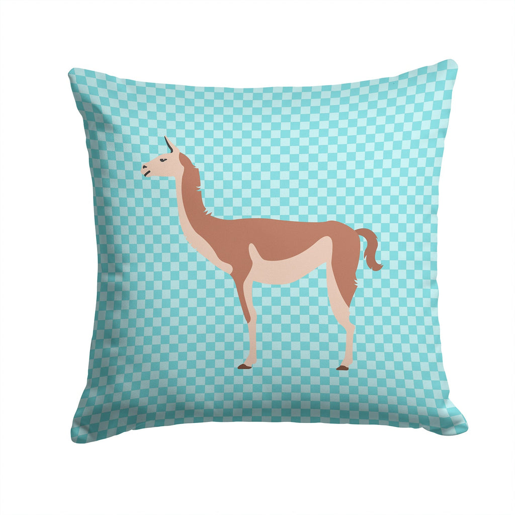 Guanaco Blue Check Decorative Throw Pillow 14x14 Indoor Outdoor Accent Cushion, Fabric Cover with Insert for Sofa, Bed, Porch & Living Room