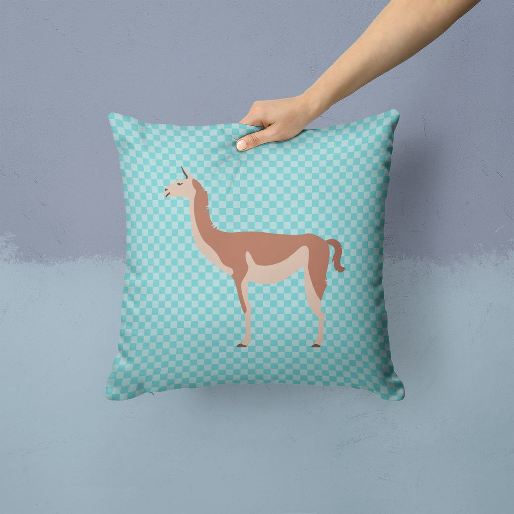 Guanaco Blue Check Decorative Throw Pillow 14x14 Indoor Outdoor Accent Cushion, Fabric Cover with Insert for Sofa, Bed, Porch & Living Room
