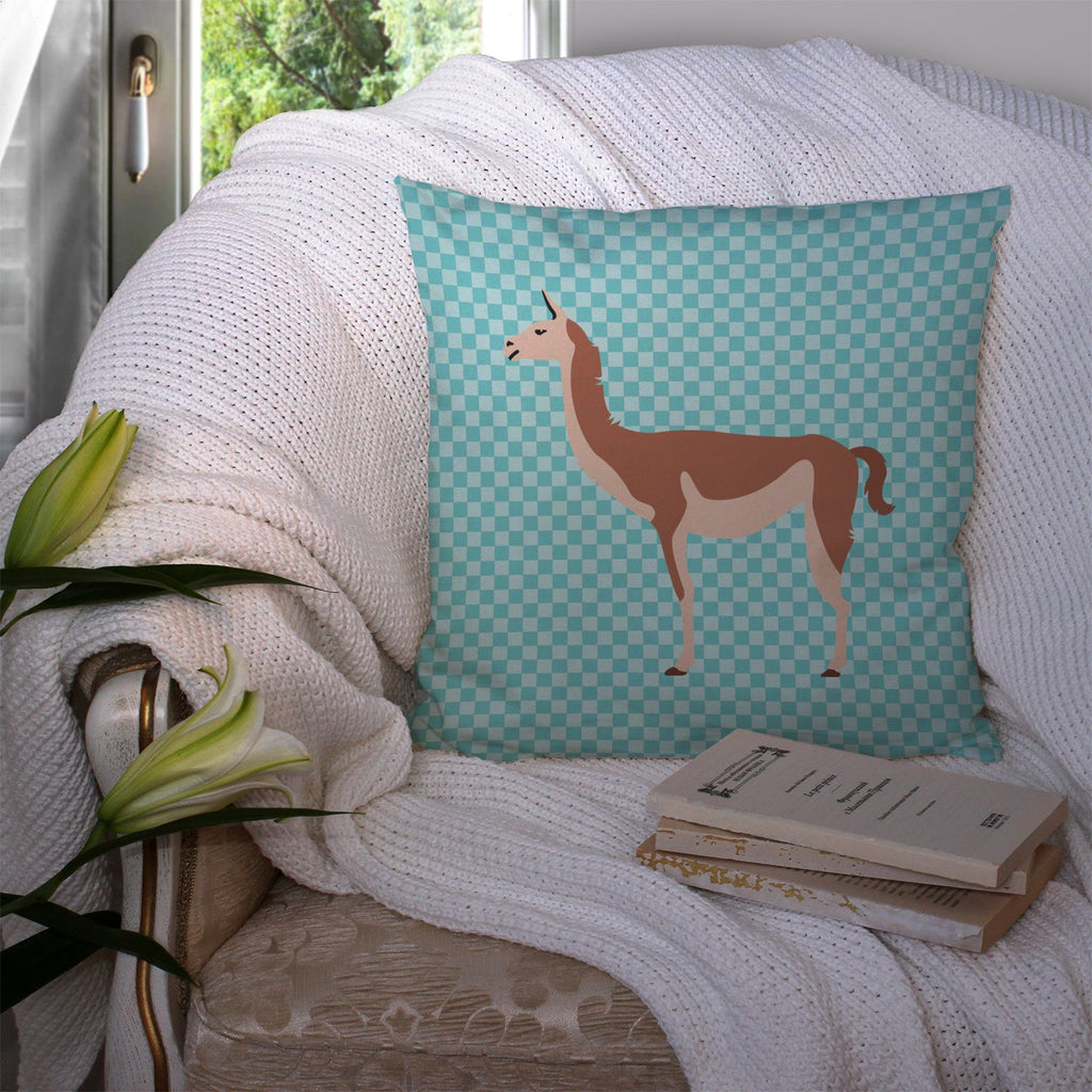Guanaco Blue Check Decorative Throw Pillow 14x14 Indoor Outdoor Accent Cushion, Fabric Cover with Insert for Sofa, Bed, Porch & Living Room