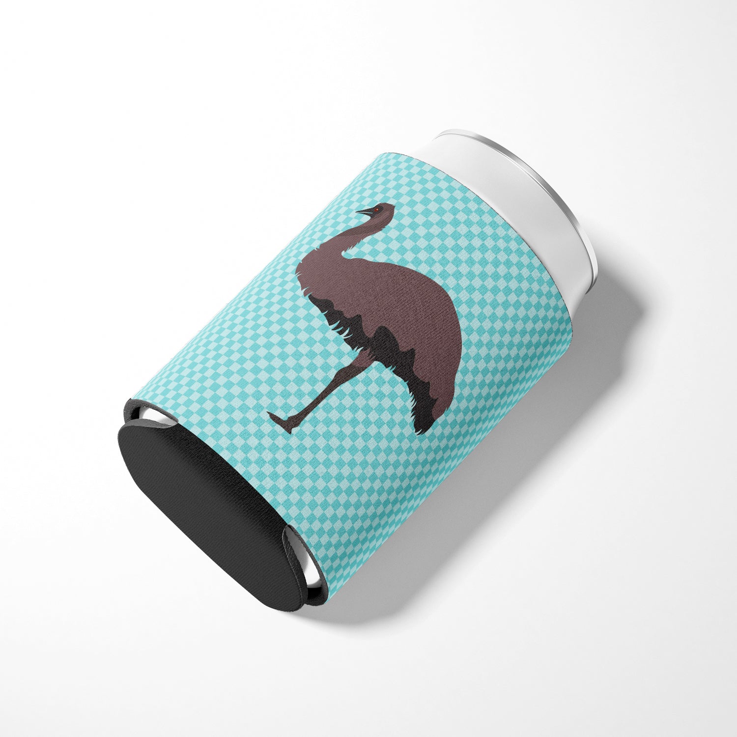 Emu Blue Check Can or Bottle Hugger Cooler Sleeve for Standard 12 oz Cans, Insulated Foam Beer & Soda Can Hugger Reusable