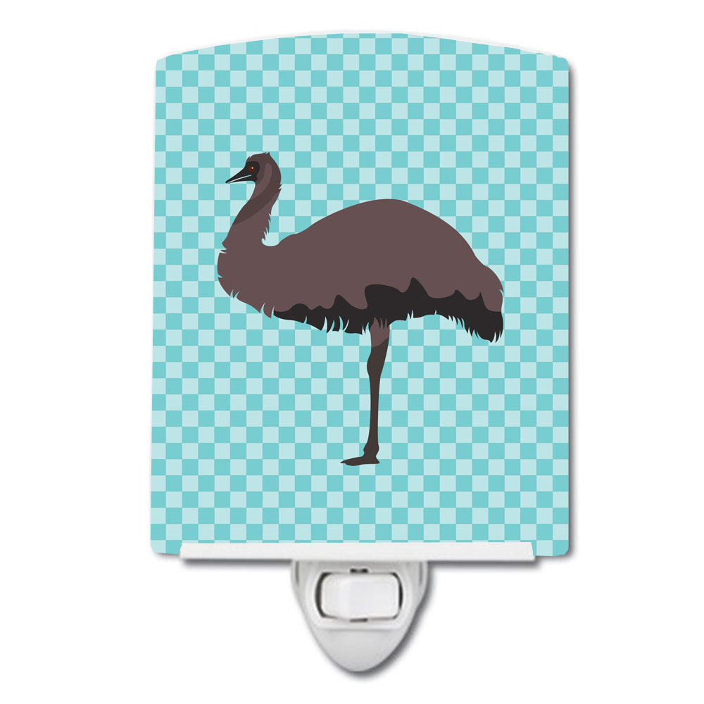 Emu Blue Check Ceramic Night Light Compact, UL-Certified, Ideal for Bedroom, Bathroom, Nursery, Hallway, Kitchen, 6x4x3, Multicolor