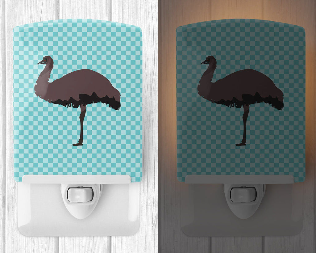 Emu Blue Check Ceramic Night Light Compact, UL-Certified, Ideal for Bedroom, Bathroom, Nursery, Hallway, Kitchen, 6x4x3, Multicolor